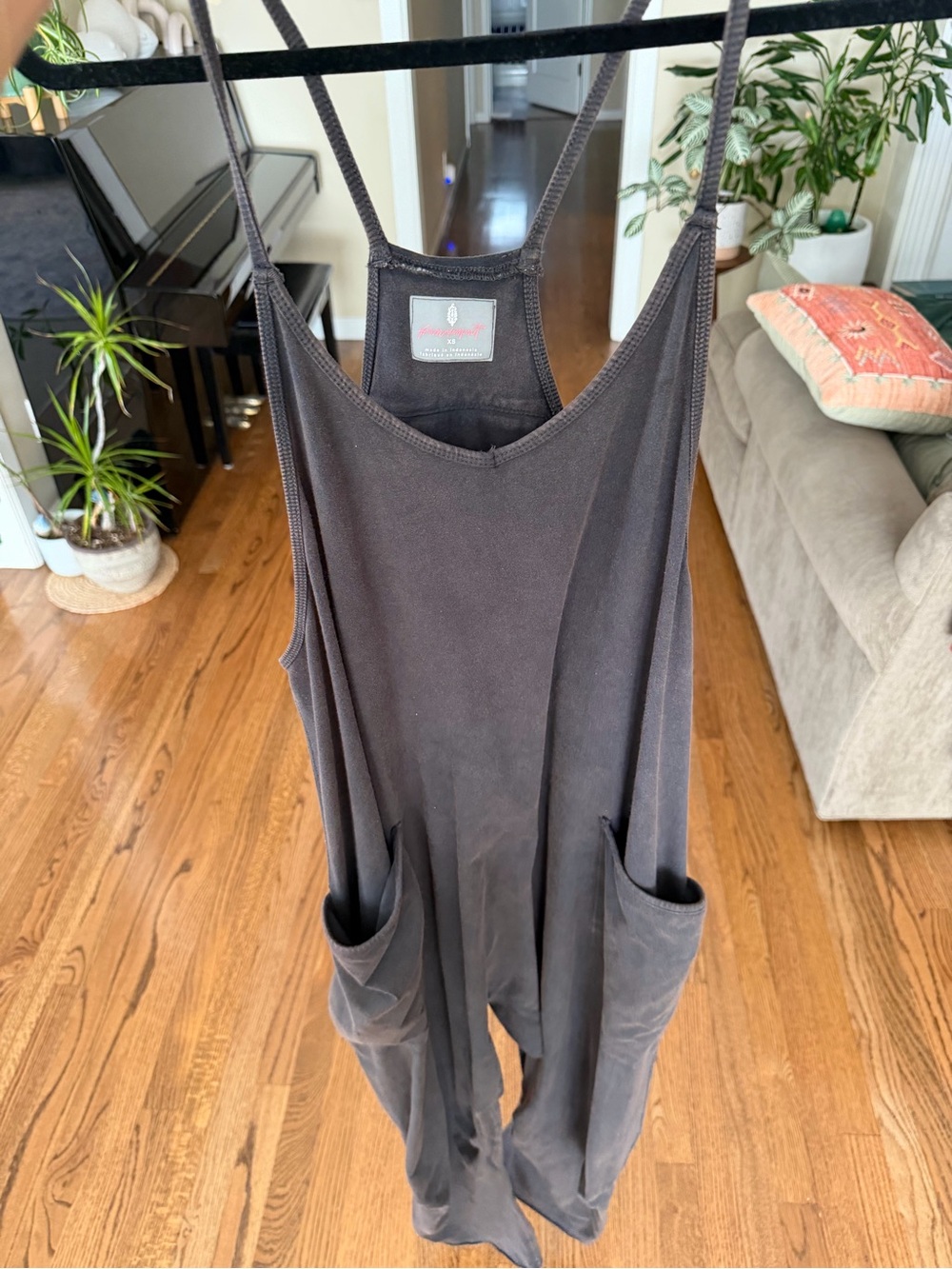Lightweigt Dark Grey Women's Tank Jumpsuit with Pockets